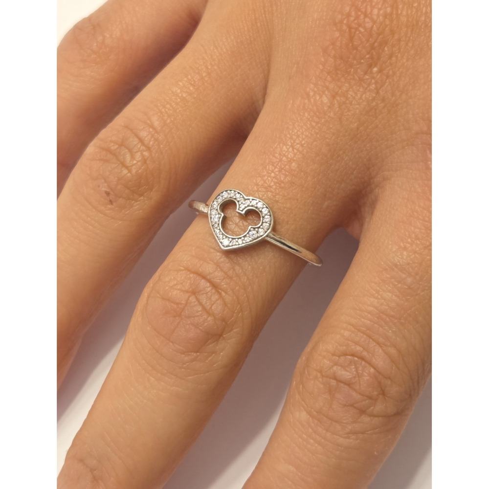 PANDORA Disney Mickey Mouse Silhouette Sterling Silver CZ Ring Sz 9 190957CZ